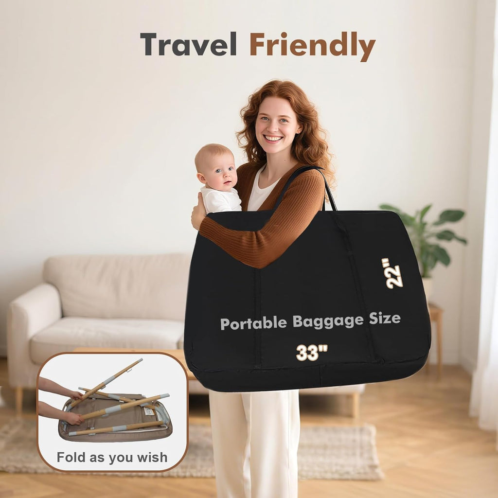 PRVAETU 3 in 1 Bassinet Bedside Sleeper for Baby,Infant Bassinet W/ Music Toy,4 Wheels,Adjustable 5 Height,Mattress,Mosquito Net,Basket,Carry Bag
