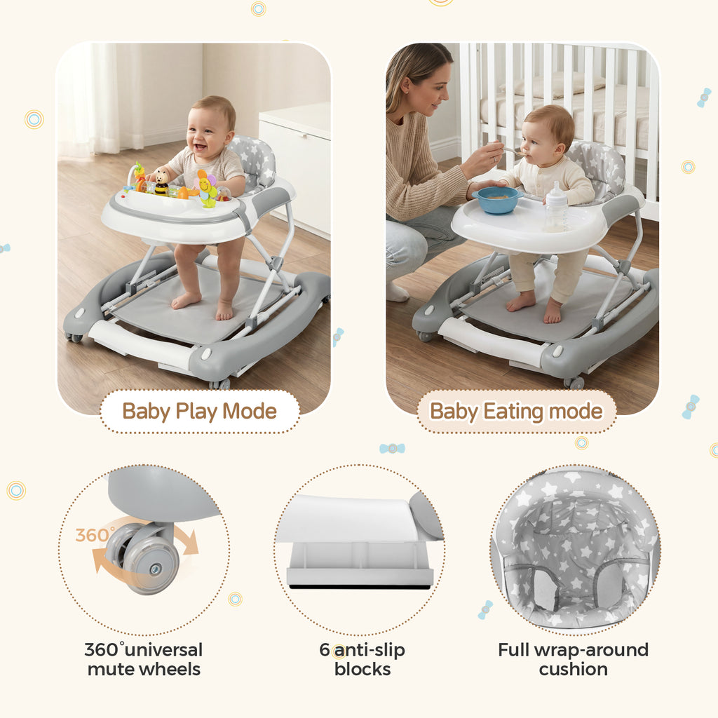 PRVAETU 5 in 1 Baby Walker,Jumper,Rocking,Push,Eating Mode for Boys Girls,Foldable,Music & Light,Height Adjustable,Wheel for Infant