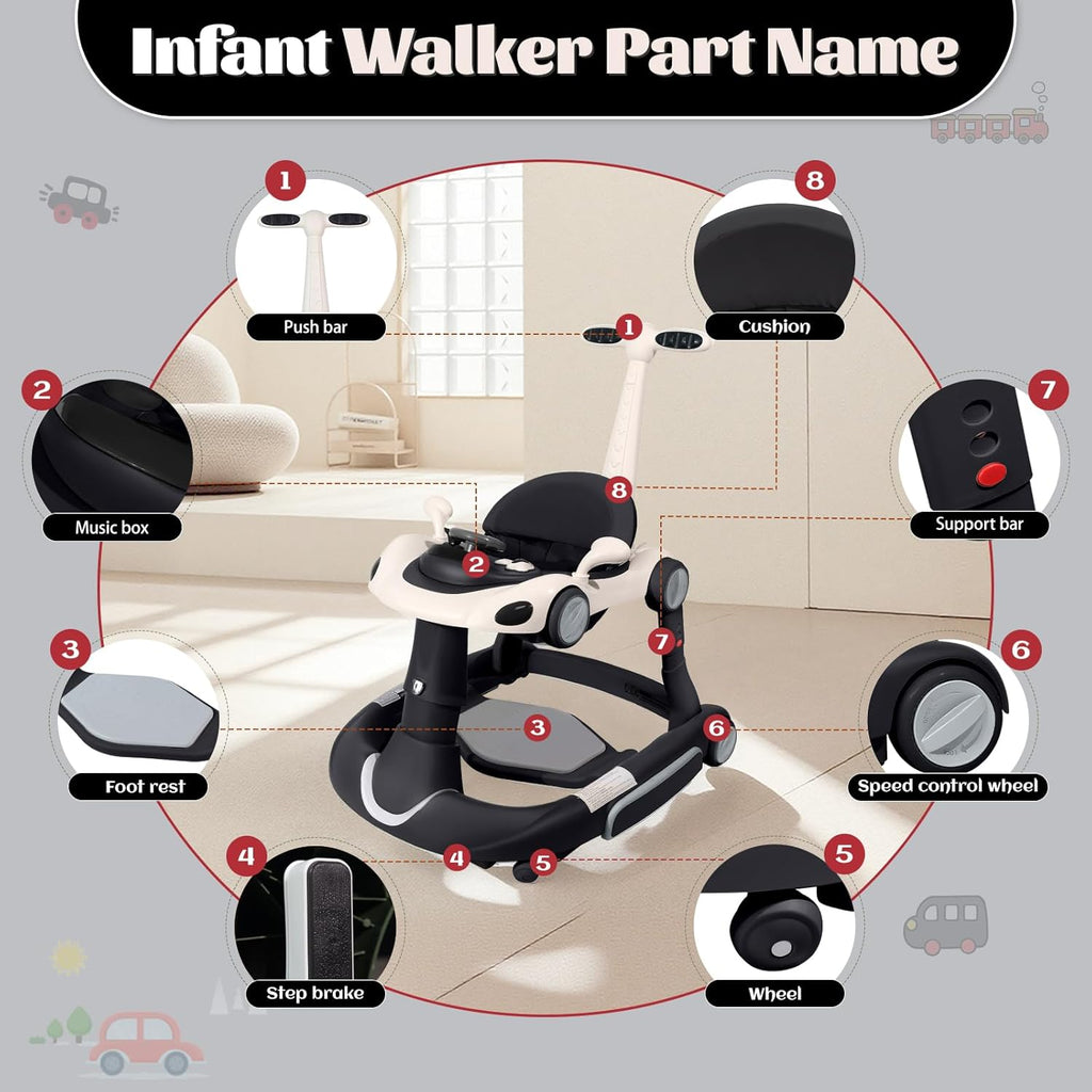 PRVAETU 5 in 1 Baby Walker for Boys Girls,Foldable,Music,Light,Jumper,Rocking,Push,Height Adjustable Training Activity for Babies Infant 6-18 Months