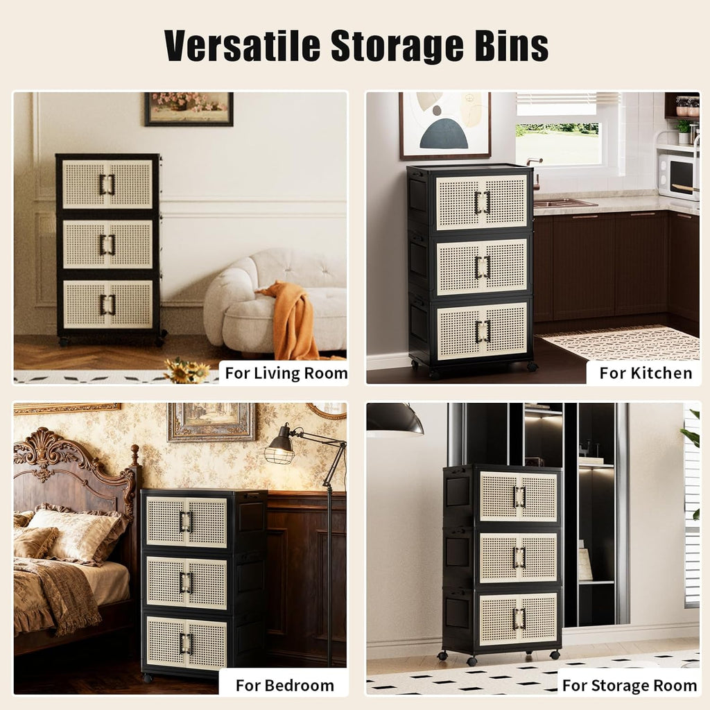 PRVAETU Stackable Storage Bins with Lids Storage Containers W/ Wheels,Collapsible Plastic Closet Organizers for Home,Office,Dorm