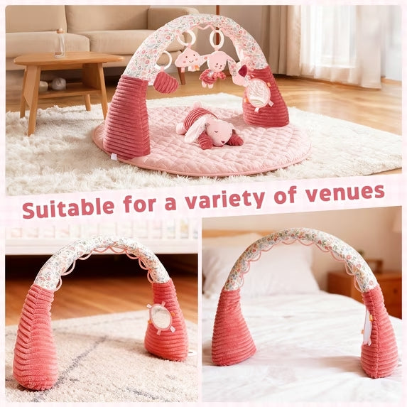 PRVAETU Baby Gym Play Mat, 5 Detachable Sensory Toys, Developmental Playmat for Newborns 0 to 12 Months