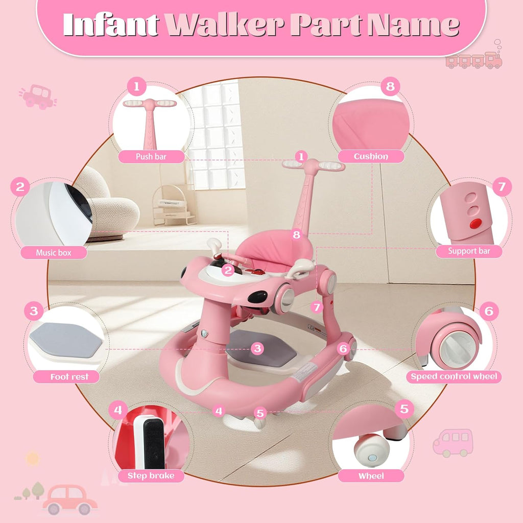 PRVAETU 5 in 1 Baby Walker for Boys Girls,Foldable,Music,Light,Jumper,Rocking,Push,Height Adjustable Training Activity for Babies Infant 6-18 Months