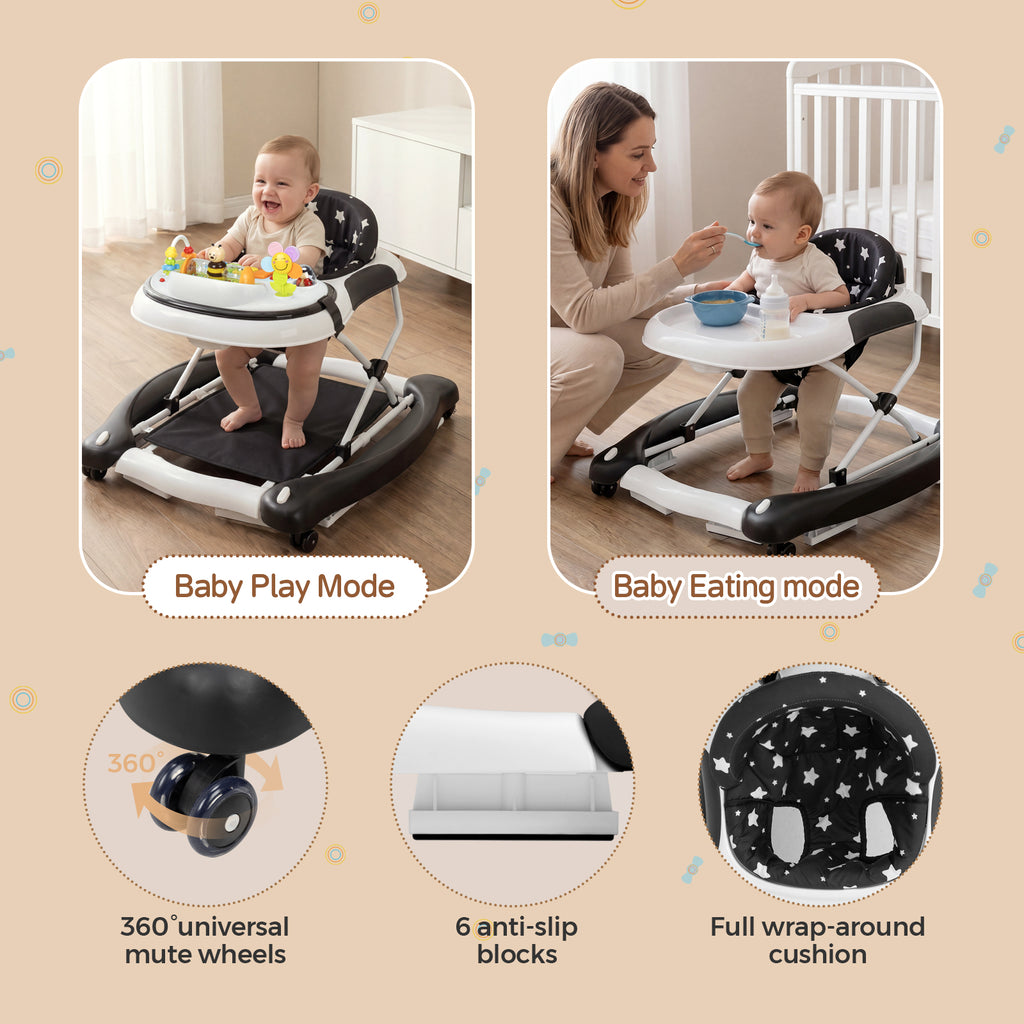 PRVAETU 5 in 1 Baby Walker,Jumper,Rocking,Push,Eating Mode for Boys Girls,Foldable,Music & Light,Height Adjustable,Wheel for Infant