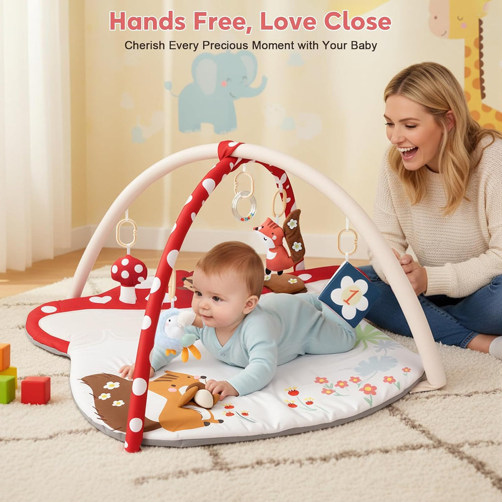 PRVAETU Baby Play Mats Tummy Time Mat for Infant Washable Padded Baby Activity Center with Detachable Toys Non-Slip Baby Gym Playmat