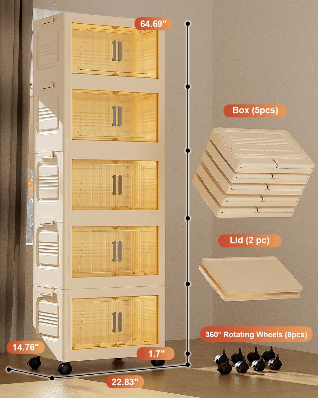 PRVAETU Stackable Storage Bins with Lids, Storage Containers W/ Wheels,Collapsible Plastic Closet Organizers for Home, Office,Dorm