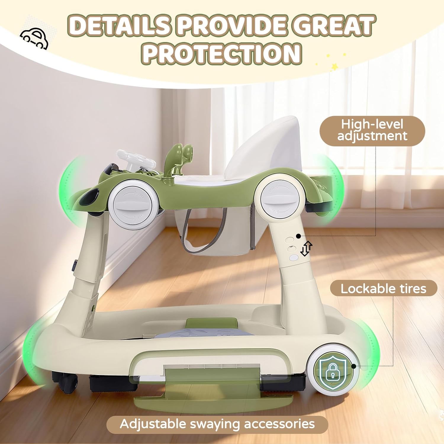 PRVAETU 5 in 1 Baby Walker for Boys Girls,Foldable,Music,Light,Jumper,Rocking,Push,Height Adjustable Training Activity for Babies Infant 6-18 Months