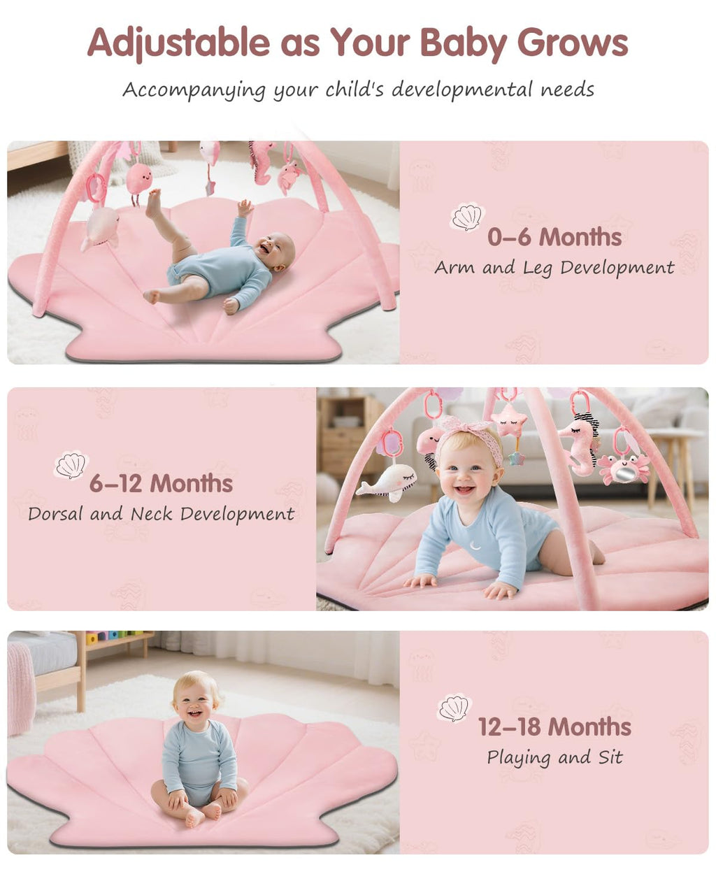 PRVAETU Baby Play Gym Mat, Oversize Tummy Time Activity Mat with 6 Detachable Toys for Infant 0-12 Months Sensory Exploration Skill Development