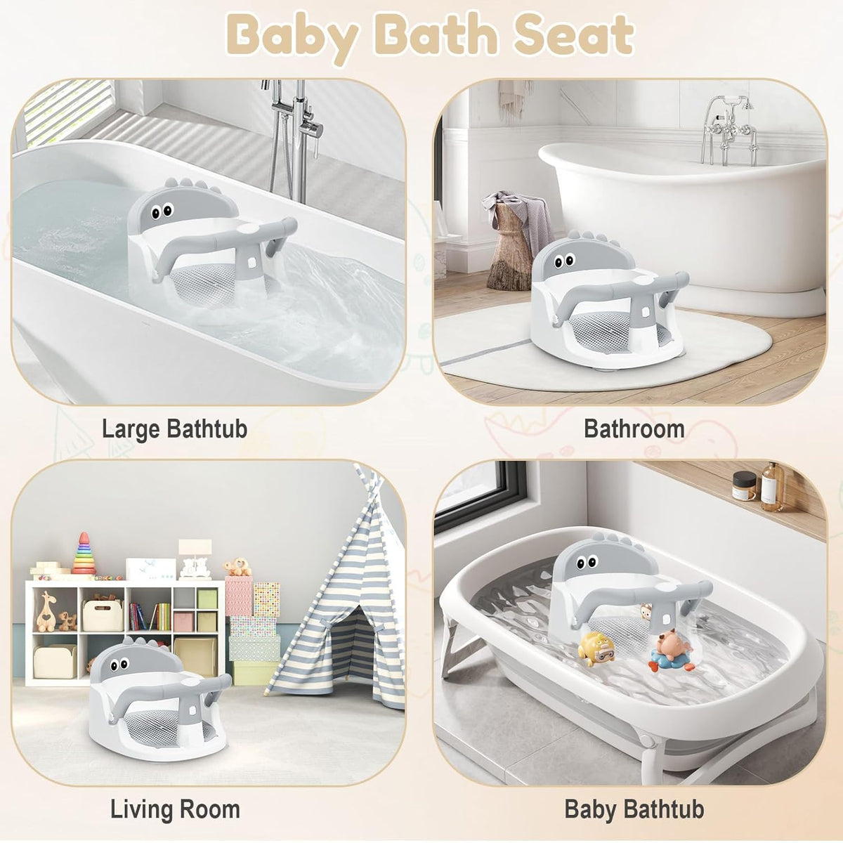 Baby Bath Seat For Babies 6 Months & Up Sitting Up,Non-Slip Baby Bath Chair For Bathroom, Bathtub Tub, Easy To Clean