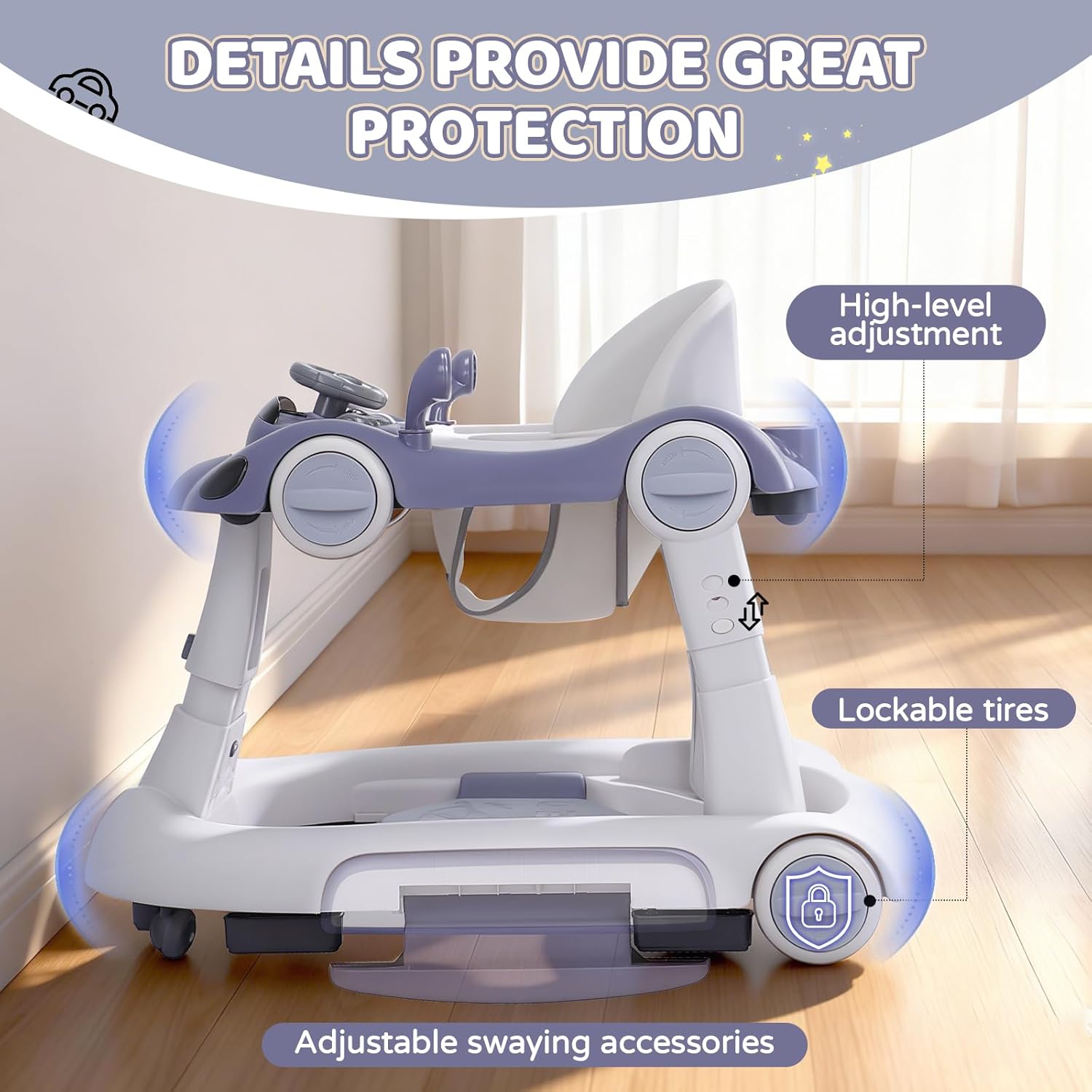 PRVAETU 5 in 1 Baby Walker for Boys Girls,Foldable,Music,Light,Jumper,Rocking,Push,Height Adjustable Training Activity for Babies Infant 6-18 Months