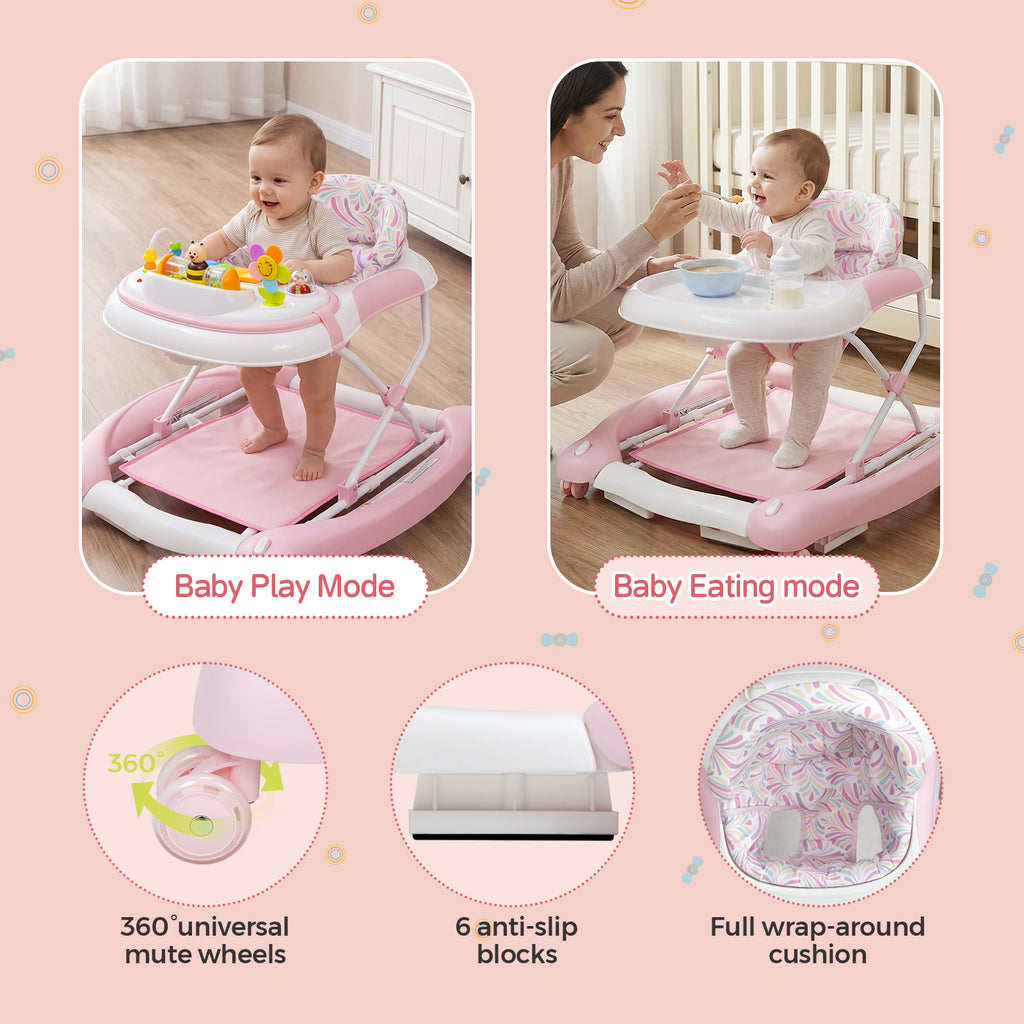 PRVAETU 5 in 1 Baby Walker,Jumper,Rocking,Push,Eating Mode for Boys Girls,Foldable,Music & Light,Height Adjustable,Wheel for Infant