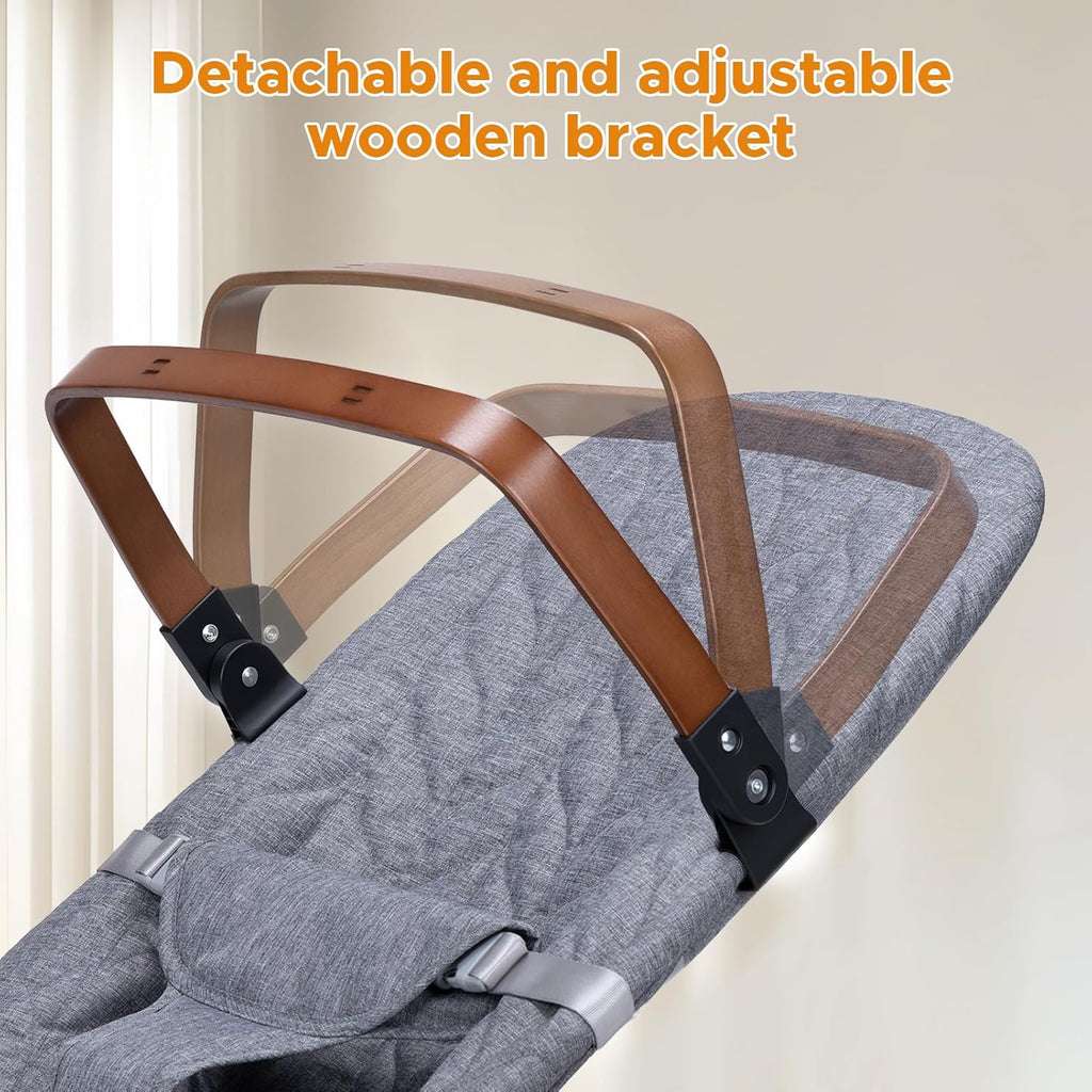 PRVAETU 3 in 1 Baby Bouncer (Sit, Play & Relax),3 Recline Positions,Foldable Baby Rocker Chair W/ Removable Wooden Bar for 0-12 Months Infant & Toddler