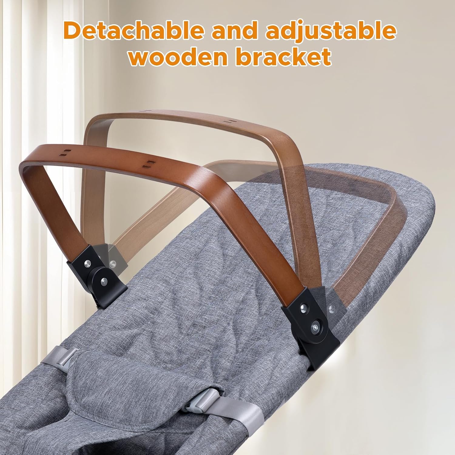 PRVAETU 3 in 1 Baby Bouncer (Sit, Play & Relax),3 Recline Positions,Foldable Baby Rocker Chair W/ Removable Wooden Bar for 0-12 Months Infant & Toddler