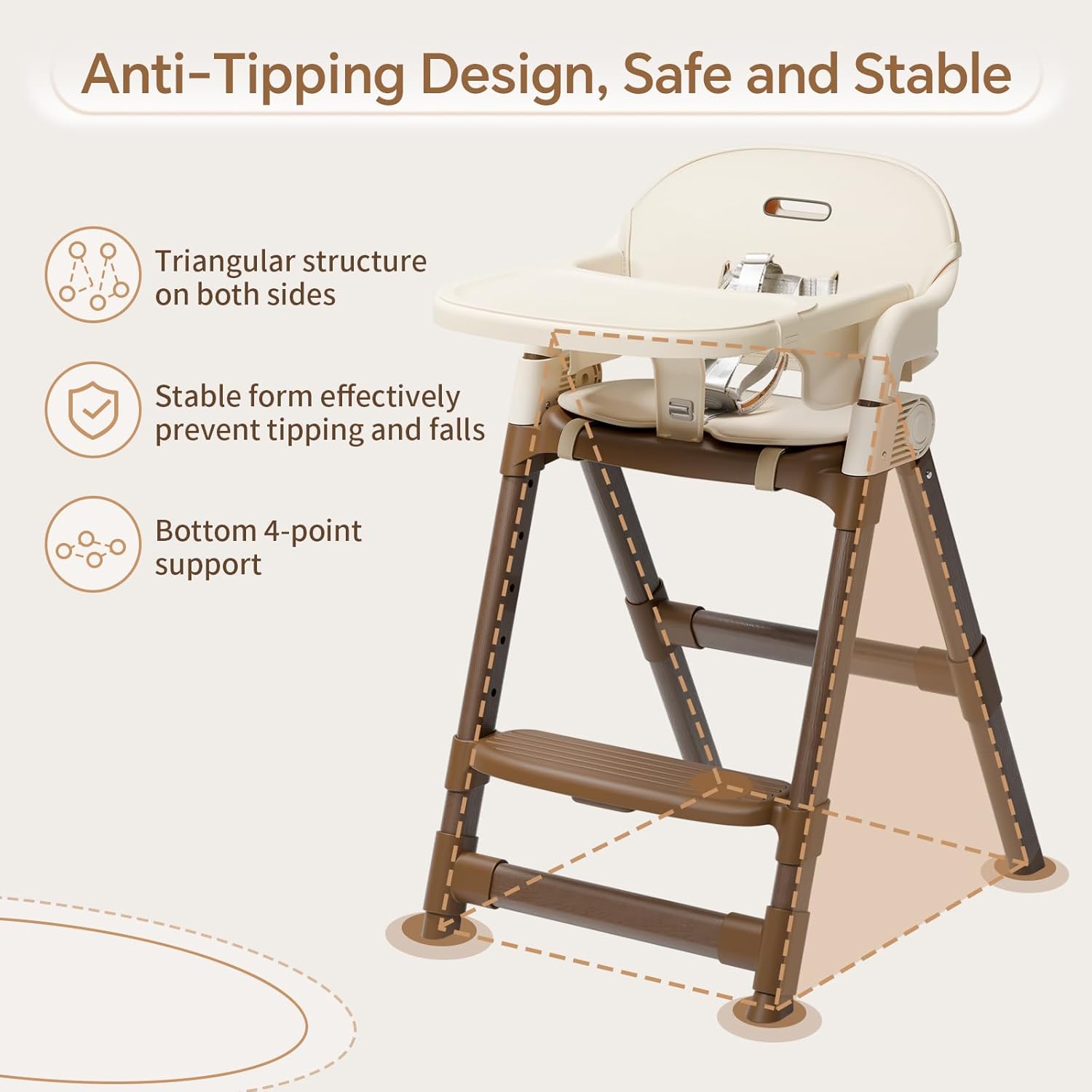 PRVAETU Convertible High Chair for Babies and Toddlers with Removable Easy-Clean Tray, Adjustable Legs, Foldable Feeding Chair