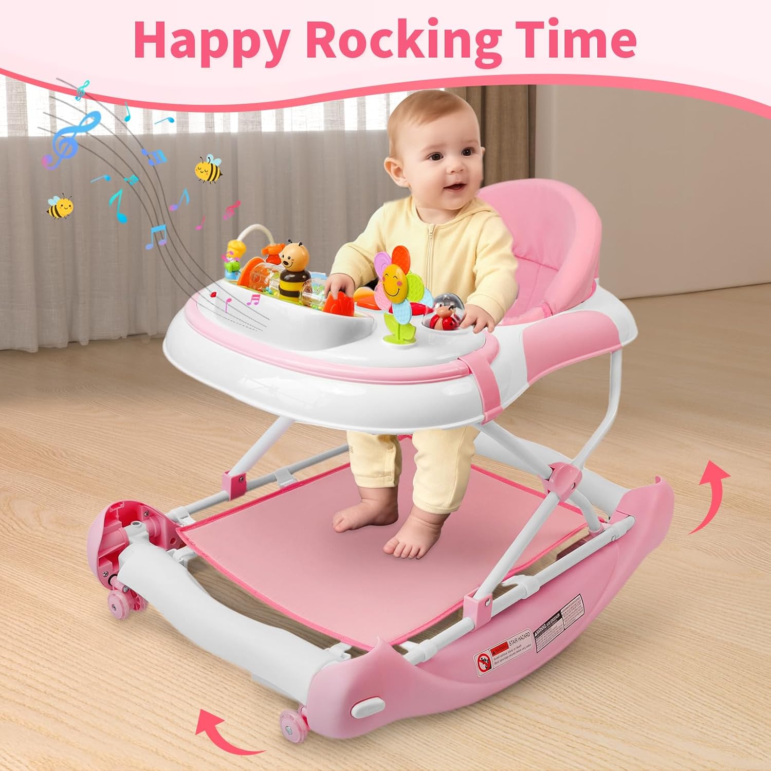 PRVAETU 5 in 1 Baby Walker (Walk,Jumper,Rocking,Push,Eating Mode) for Boys Girls,Foldable,Music & Light,Height Adjustable,Wheels for Infant Babies