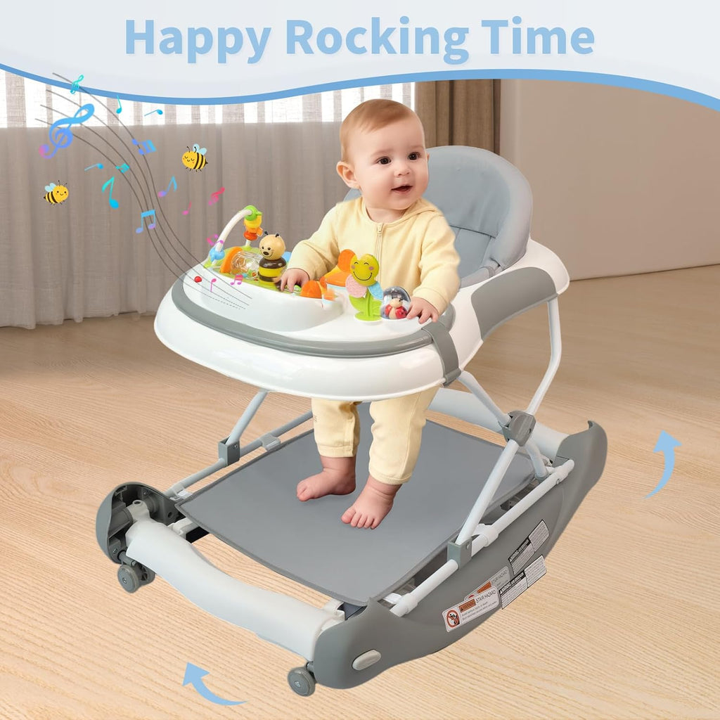 PRVAETU 5 in 1 Baby Walker (Walk,Jumper,Rocking,Push,Eating Mode) for Boys Girls,Foldable,Music & Light,Height Adjustable,Wheels for Infant Babies