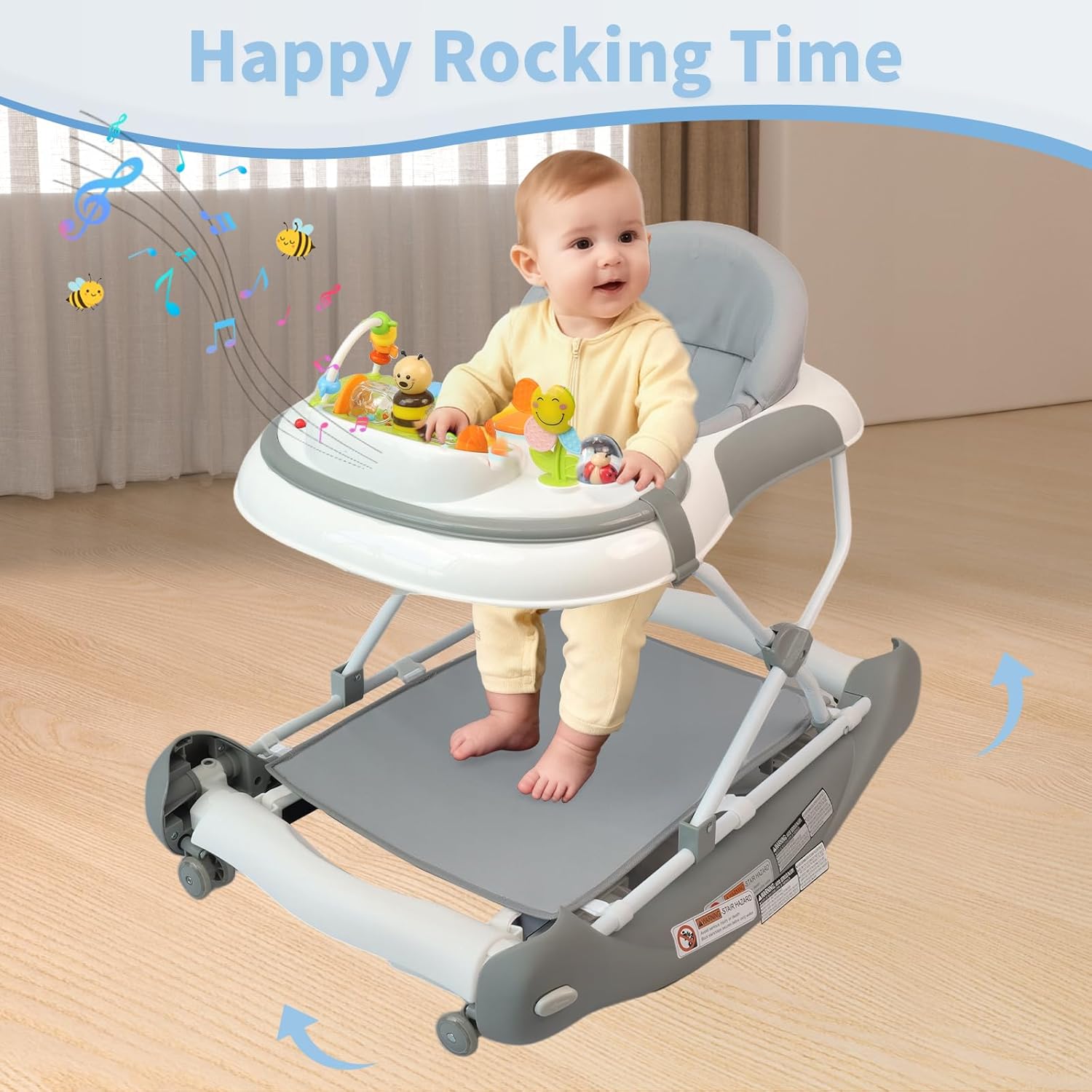 PRVAETU 5 in 1 Baby Walker (Walk,Jumper,Rocking,Push,Eating Mode) for Boys Girls,Foldable,Music & Light,Height Adjustable,Wheels for Infant Babies