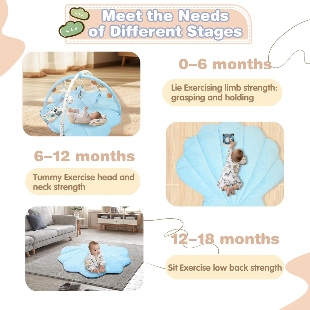 PRVAETU Baby Play Gym Mat, Oversize Tummy Time Activity Mat with 6 Detachable Toys for Infant 0-12 Months Sensory Exploration Skill Development