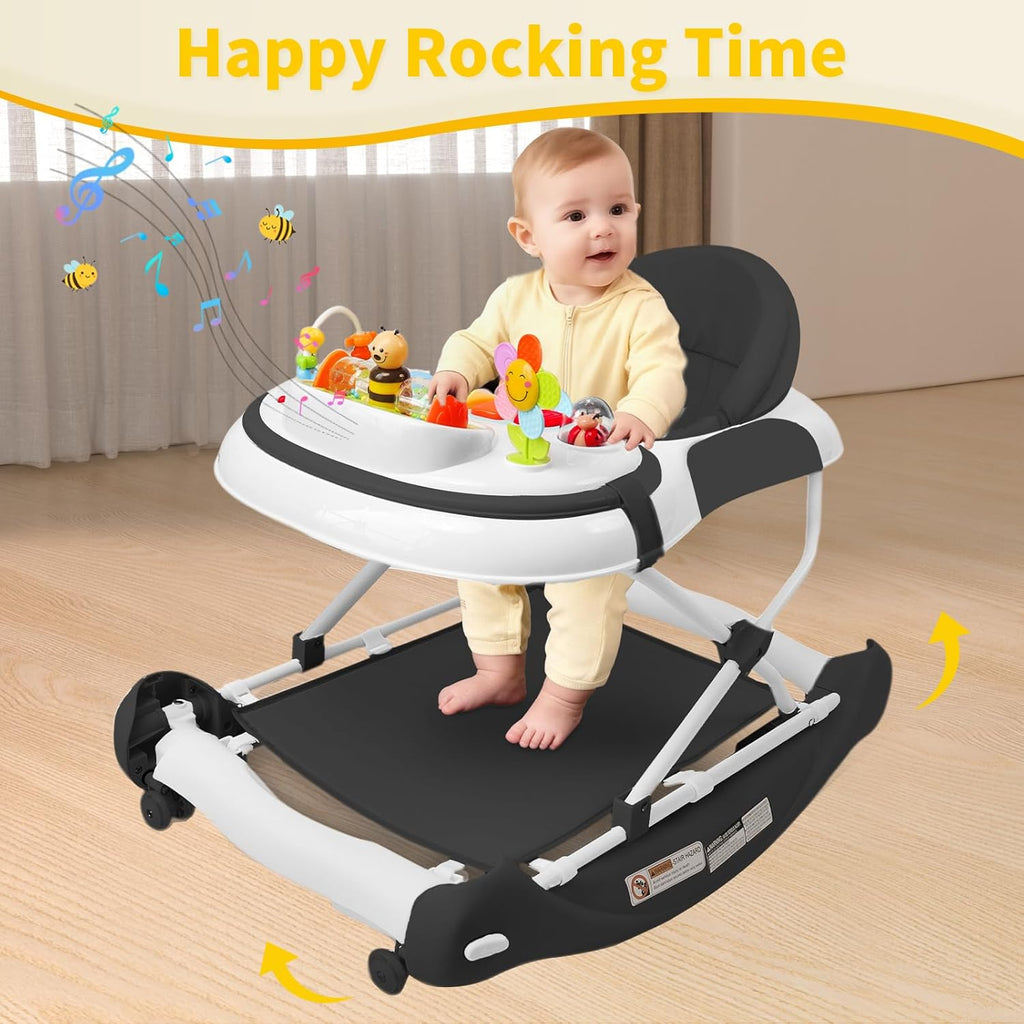 PRVAETU 5 in 1 Baby Walker (Walk,Jumper,Rocking,Push,Eating Mode) for Boys Girls,Foldable,Music & Light,Height Adjustable,Wheels for Infant Babies