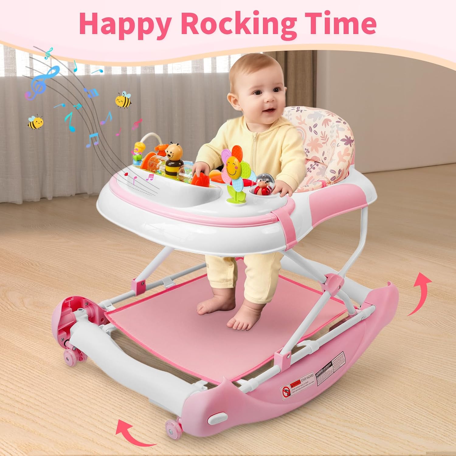 PRVAETU 5 in 1 Baby Walker (Walk,Jumper,Rocking,Push,Eating Mode) for Boys Girls,Foldable,Music & Light,Height Adjustable,Wheels for Infant Babies