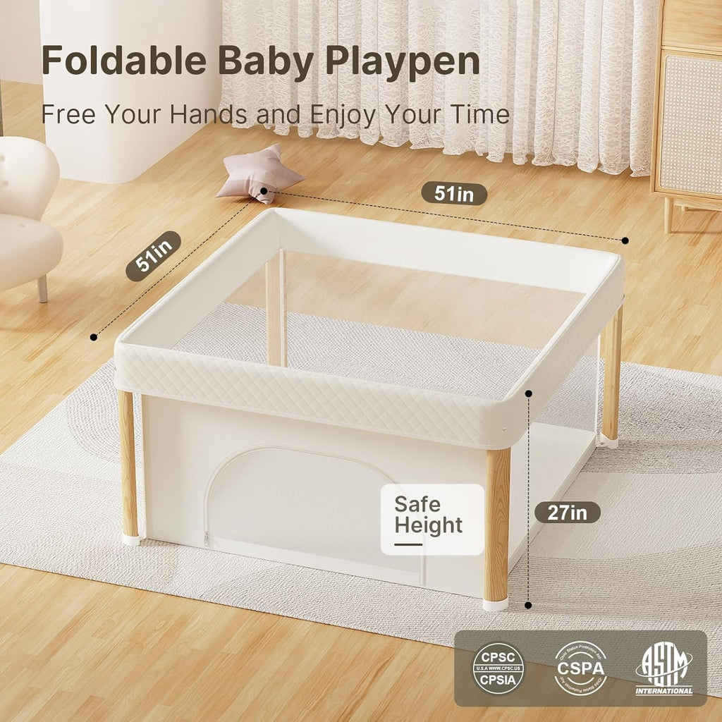 PRVAETU One Step Foldable Play Pen for Babies and Toddlers, Portable Indoor Outdoor Play Yard with Storage Bag