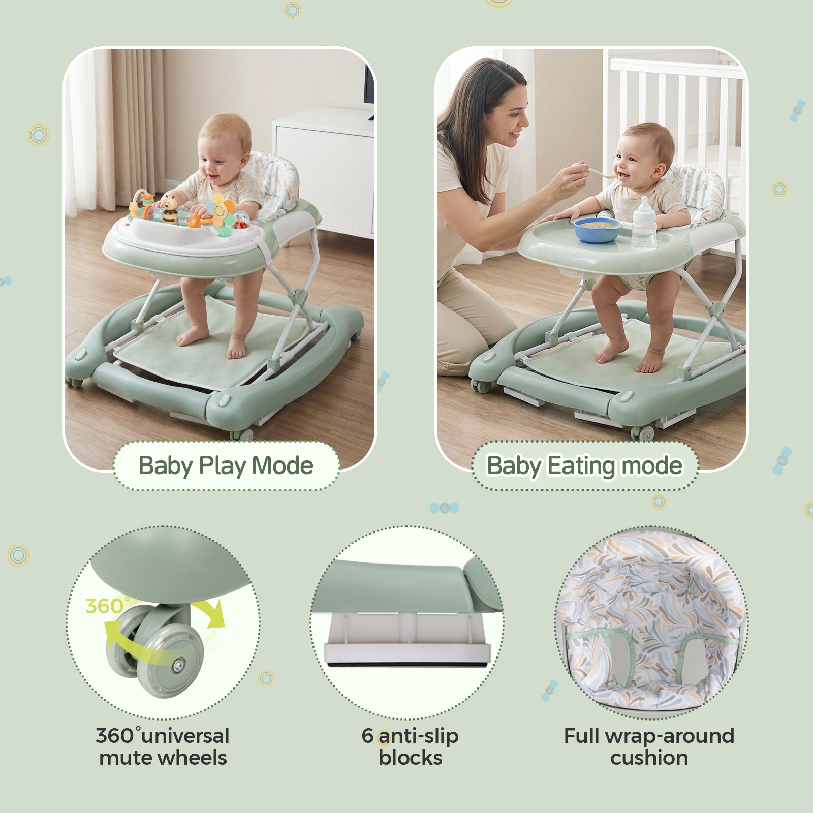 PRVAETU 5 in 1 Baby Walker,Jumper,Rocking,Push,Eating Mode for Boys Girls,Foldable,Music & Light,Height Adjustable,Wheel for Infant