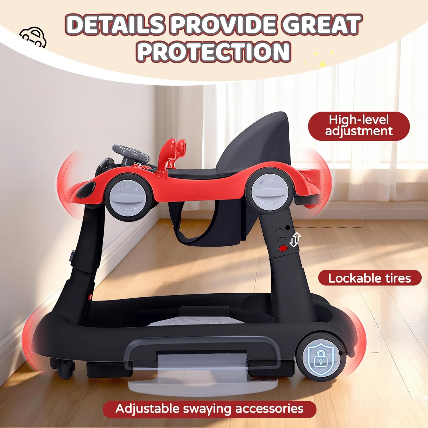 PRVAETU 5 in 1 Baby Walker for Boys Girls,Foldable,Music,Light,Jumper,Rocking,Push,Height Adjustable Training Activity for Babies Infant 6-18 Months
