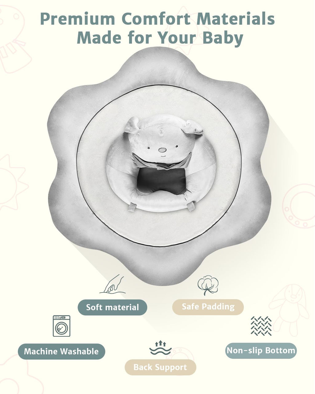 PRVAETU Baby Gym Play Mat, Sitting-up Babies Seats for Infants,with 5 Detachable Toys, Infant Toddler Activity Tummy Time Playmats for Newborn 0-12 Months