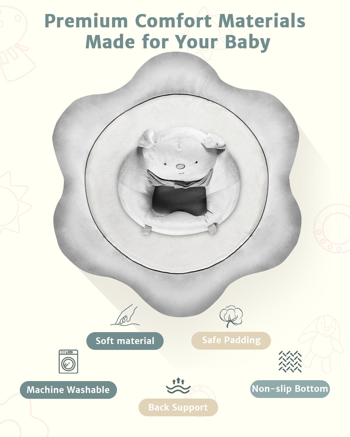 PRVAETU Baby Gym Play Mat, Sitting-up Babies Seats for Infants,with 5 Detachable Toys, Infant Toddler Activity Tummy Time Playmats for Newborn 0-12 Months