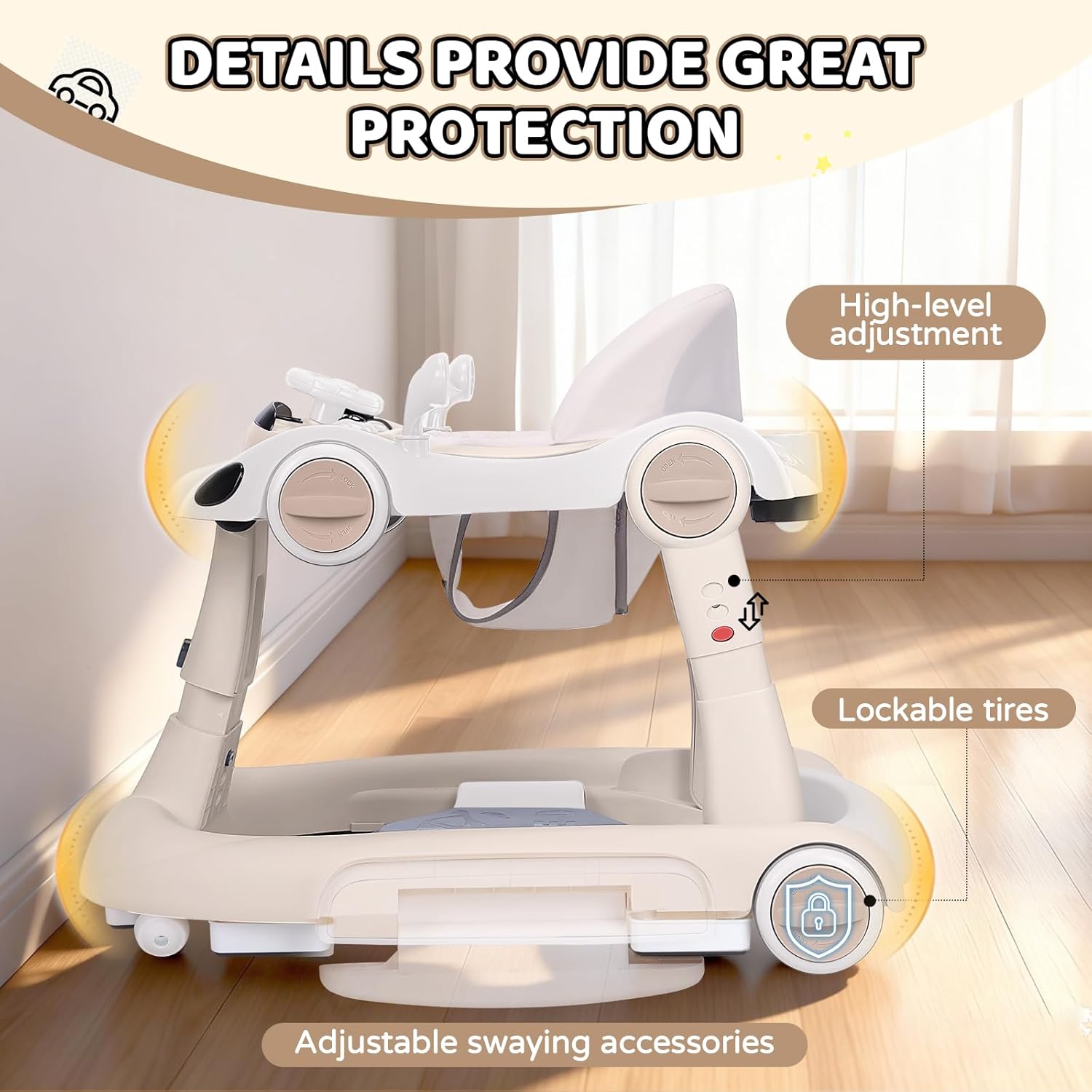 PRVAETU 5 in 1 Baby Walker for Boys Girls,Foldable,Music,Light,Jumper,Rocking,Push,Height Adjustable Training Activity for Babies Infant 6-18 Months