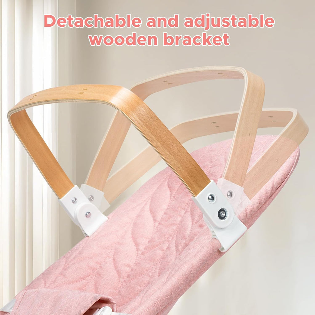 PRVAETU 3 in 1 Baby Bouncer (Sit, Play & Relax),3 Recline Positions,Foldable Baby Rocker Chair W/ Removable Wooden Bar for 0-12 Months Infant & Toddler