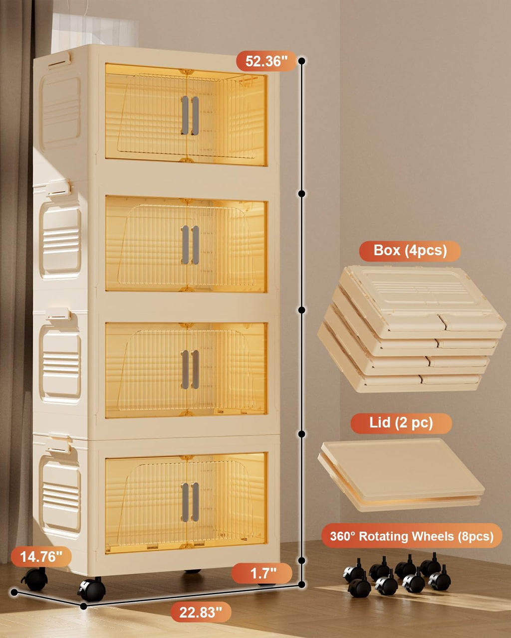 PRVAETU Stackable Storage Bins with Lids, Storage Containers W/ Wheels,Collapsible Plastic Closet Organizers for Home, Office,Dorm