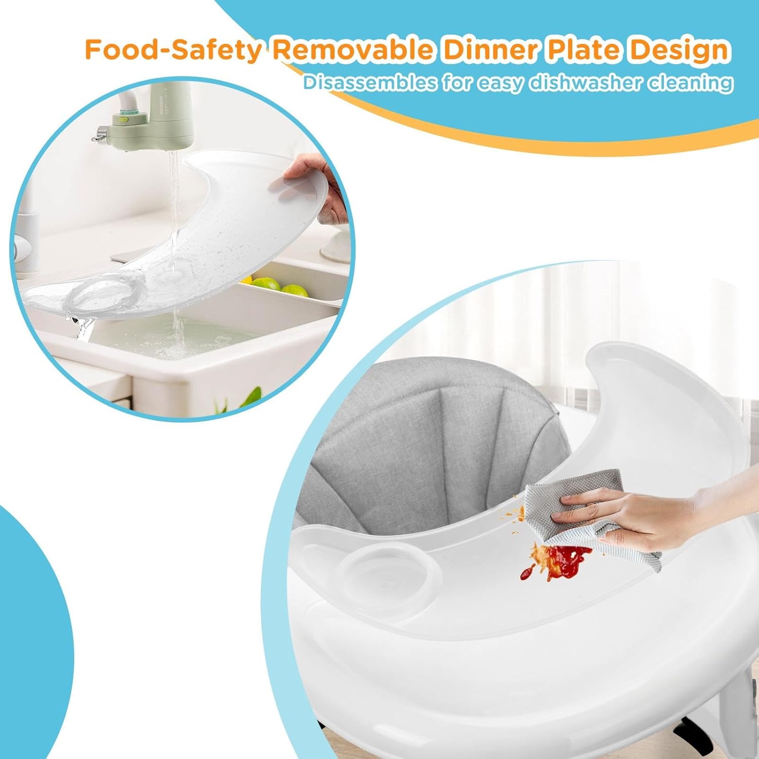 PRVAETU Foldable Baby Walker Activity Center W/ Wheels,Height Adjustable W/ Dinner Plate & Foot Pad for 6-18 Months Babies Infant Boys Girls