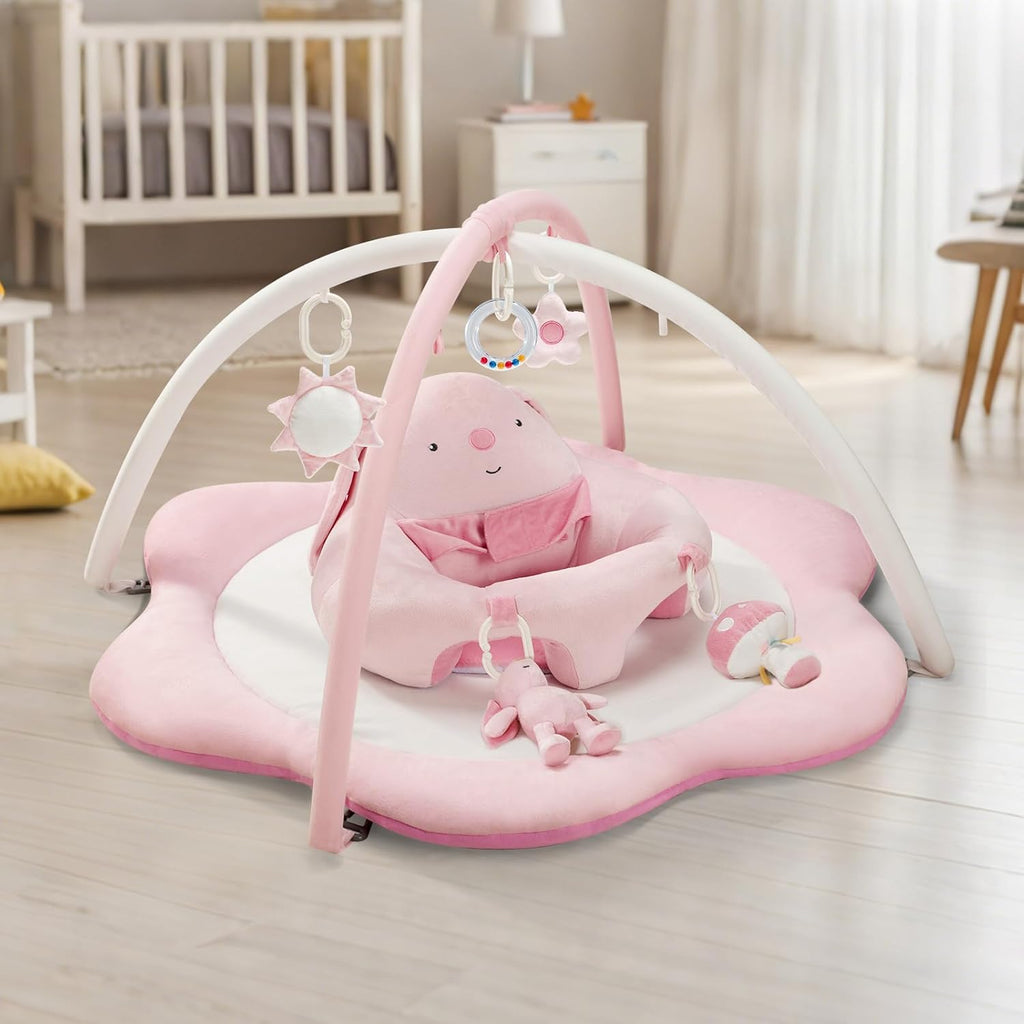 PRVAETU Baby Gym Play Mat, Sitting-up Babies Seats for Infants,with 5 Detachable Toys, Infant Toddler Activity Tummy Time Playmats for Newborn 0-12 Months