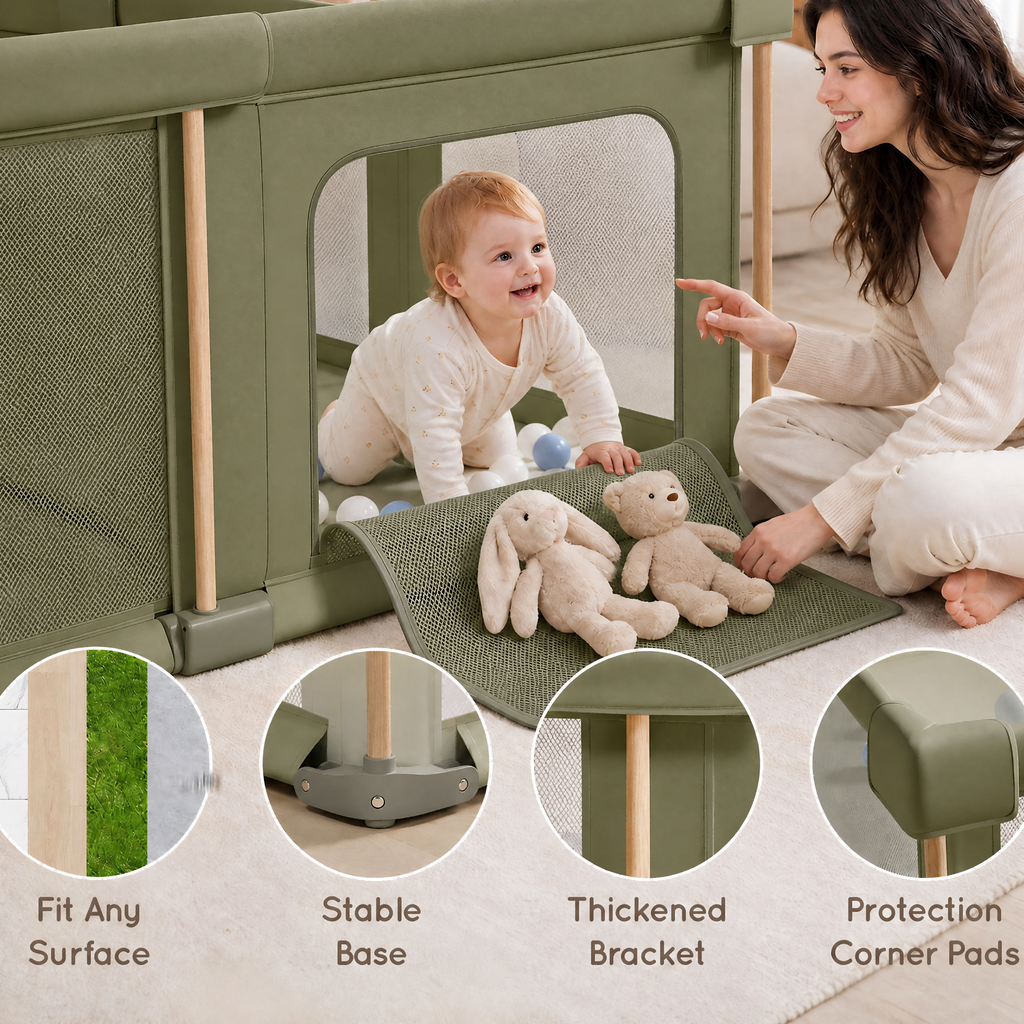 PRVAETU Foldable Baby Playpen & Playard with Mat for Boys Girls