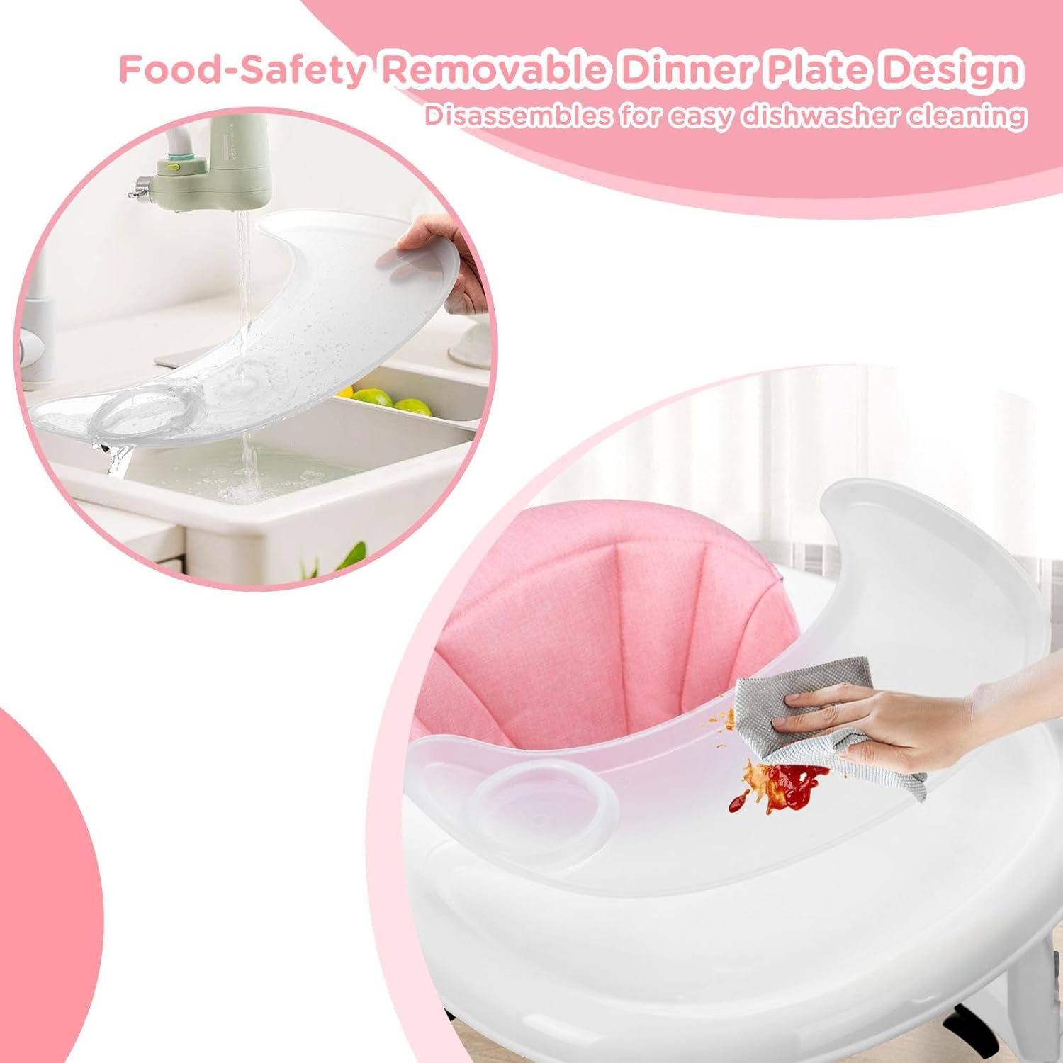 PRVAETU Foldable Baby Walker Activity Center W/ Wheels,Height Adjustable W/ Dinner Plate & Foot Pad for 6-18 Months Babies Infant Boys Girls