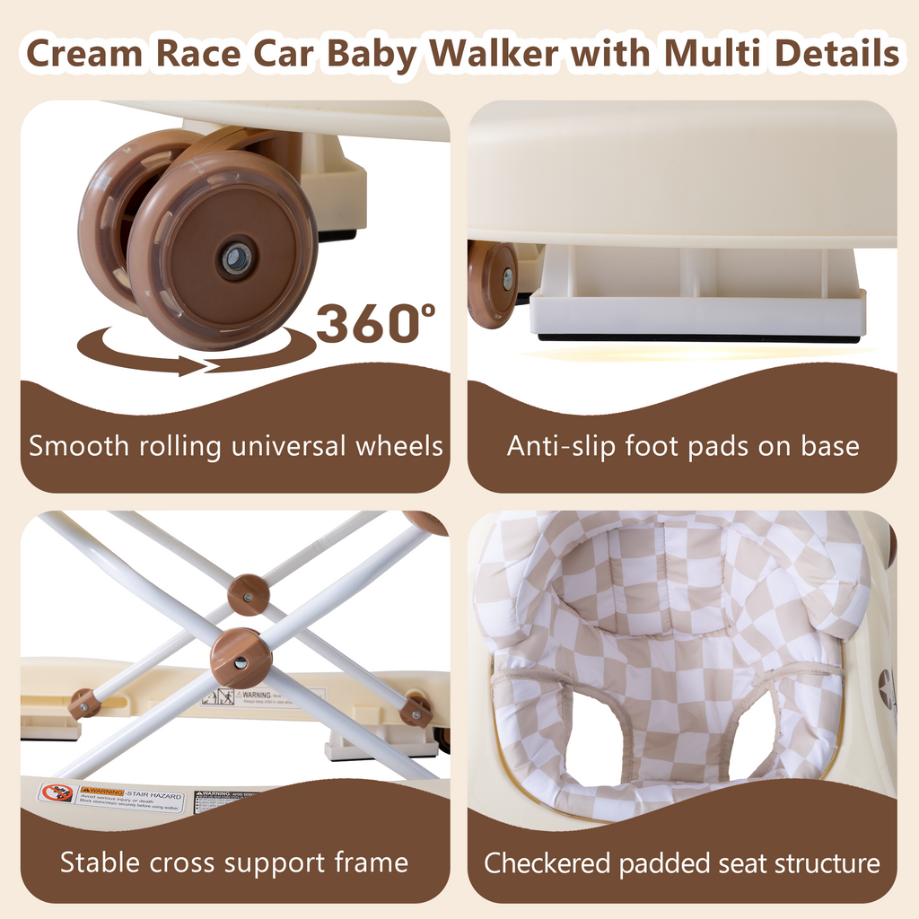 PRVAETU 5 in 1 Baby Walker Car-Shaped with Music,Lights,Foldable,Jumper,Rocking,Removable Plate for Infant Boys 6-18 Months