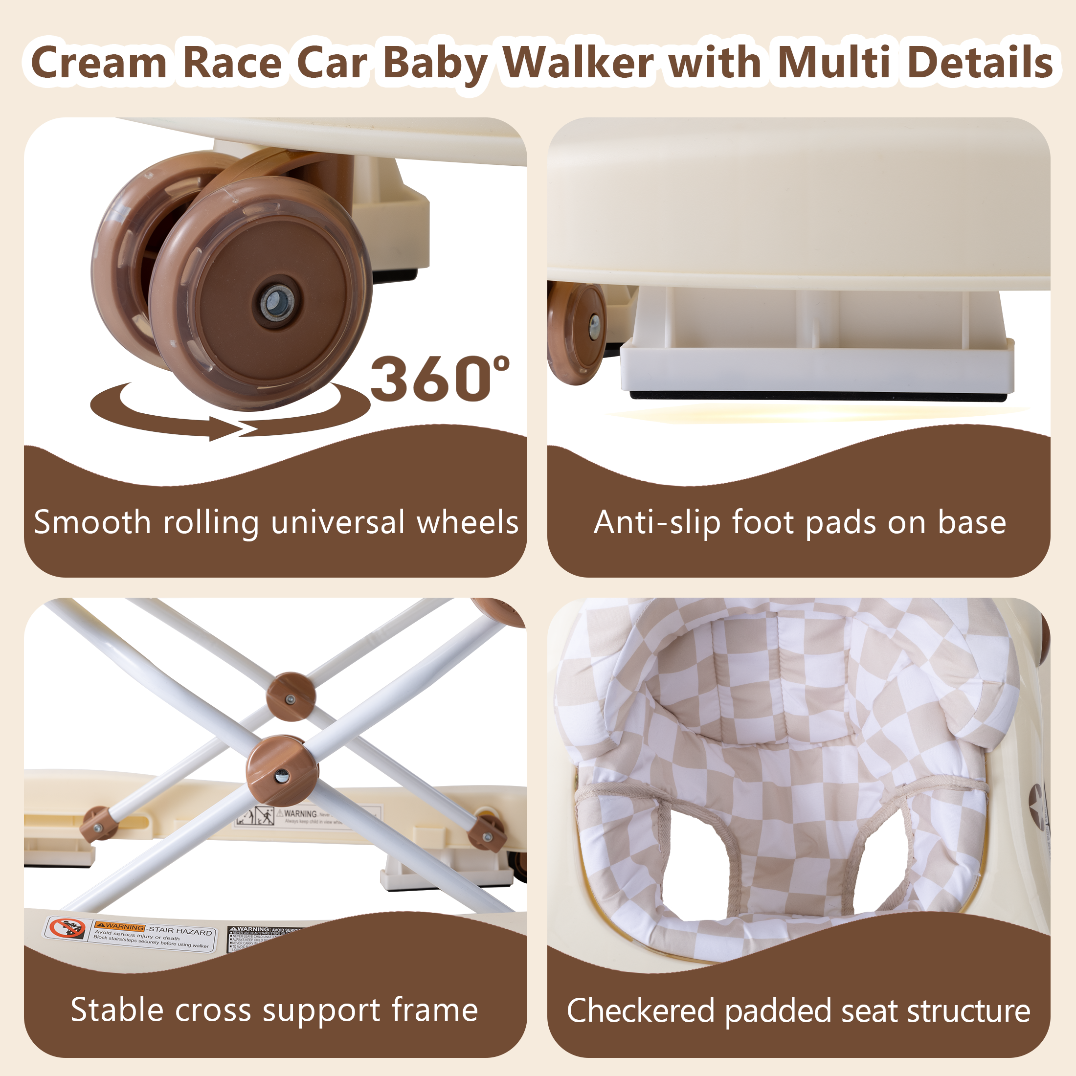 PRVAETU 5 in 1 Baby Walker Car-Shaped with Music,Lights,Foldable,Jumper,Rocking,Removable Plate for Infant Boys 6-18 Months