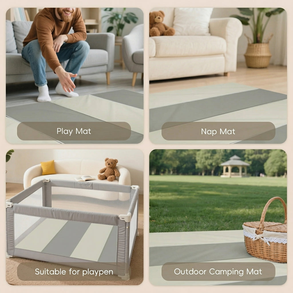 PRVAETU Four-fold Yoga Mat & Exercise Mat, Baby Playmat Thick Foam Crawling & Tummy Time , Portable Floor Mat for Home Family Use