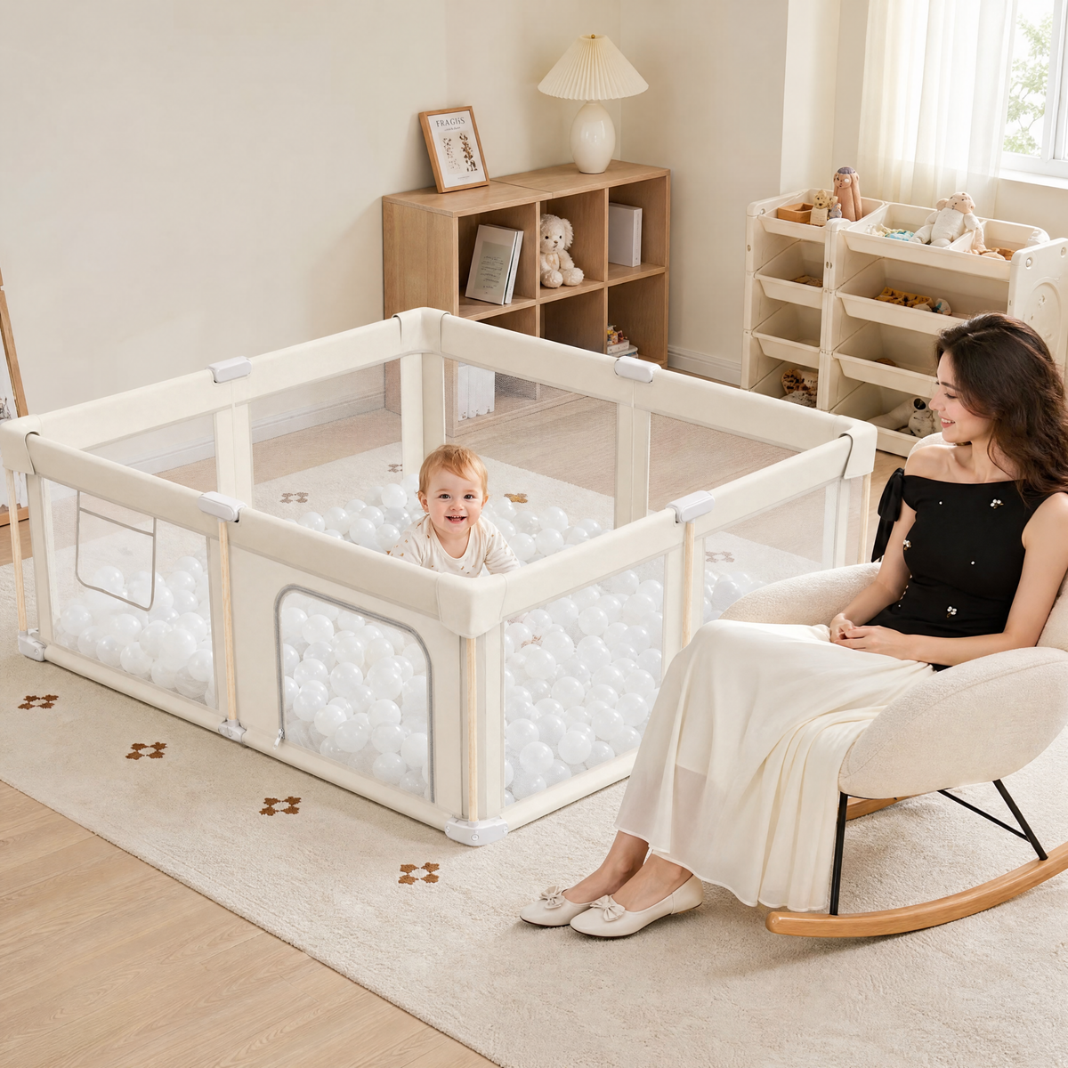 PRVAETU Foldable Baby Playpen & Playard with Mat for Boys Girls