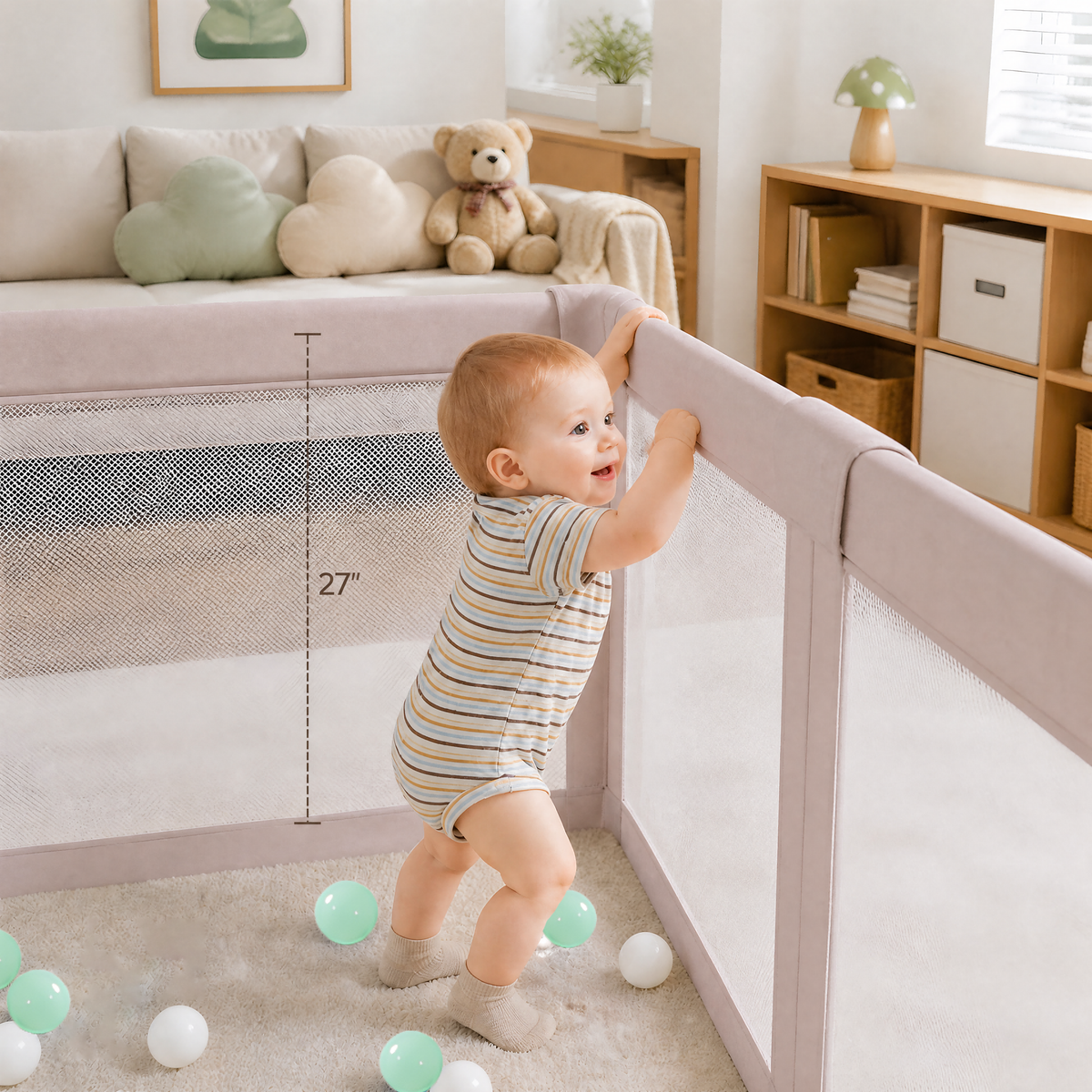 PRVAETU 51*59 Foldable Baby Playpen & Playard with Mat for Boys Girls