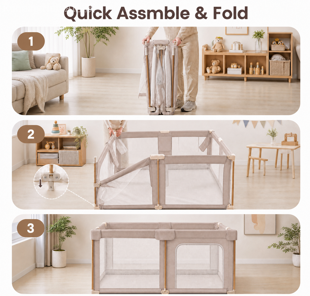PRVAETU 51*59 Foldable Baby Playpen & Playard with Mat for Boys Girls
