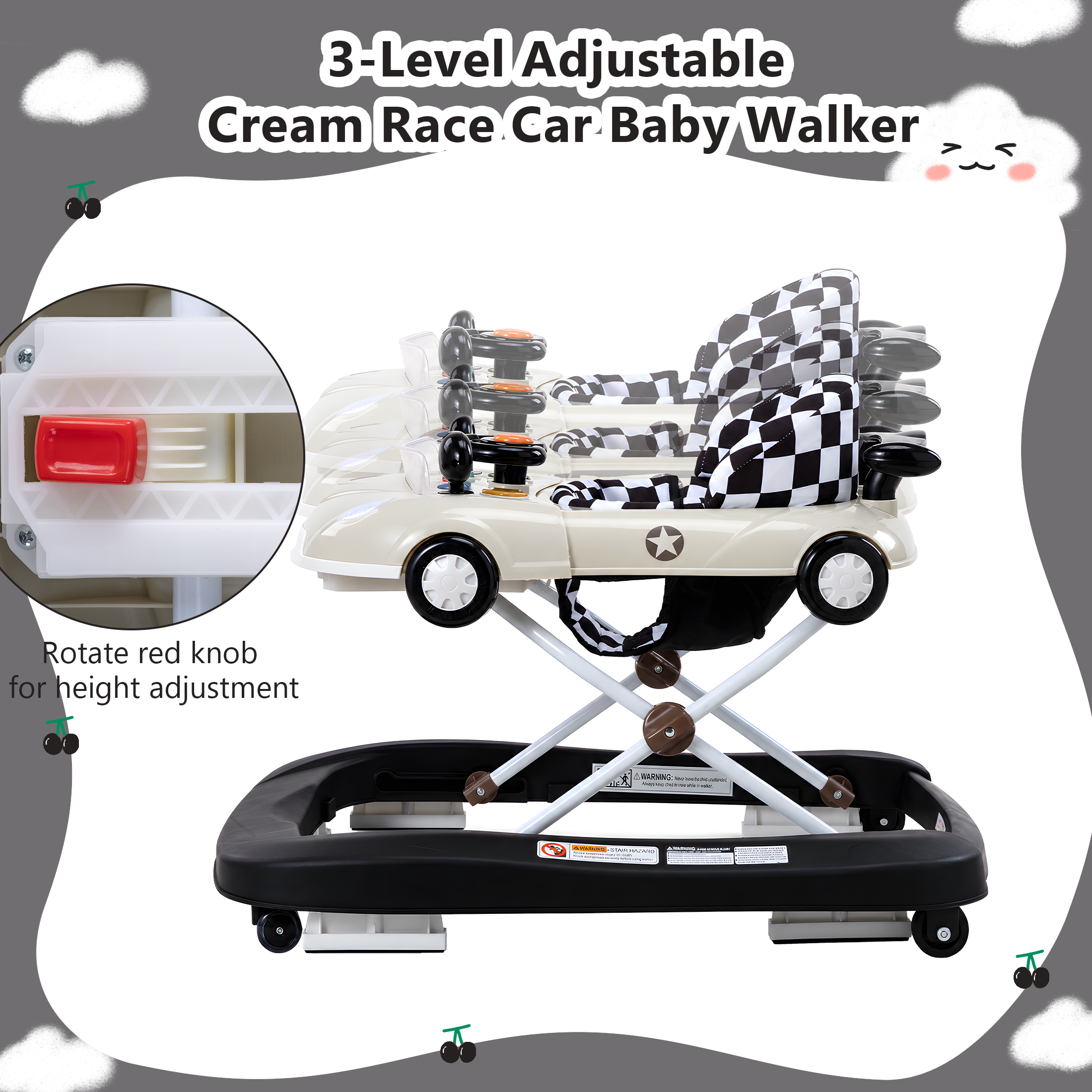 PRVAETU 5 in 1 Baby Walker Car-Shaped with Music,Lights,Foldable,Jumper,Rocking,Removable Plate for Infant Boys 6-18 Months