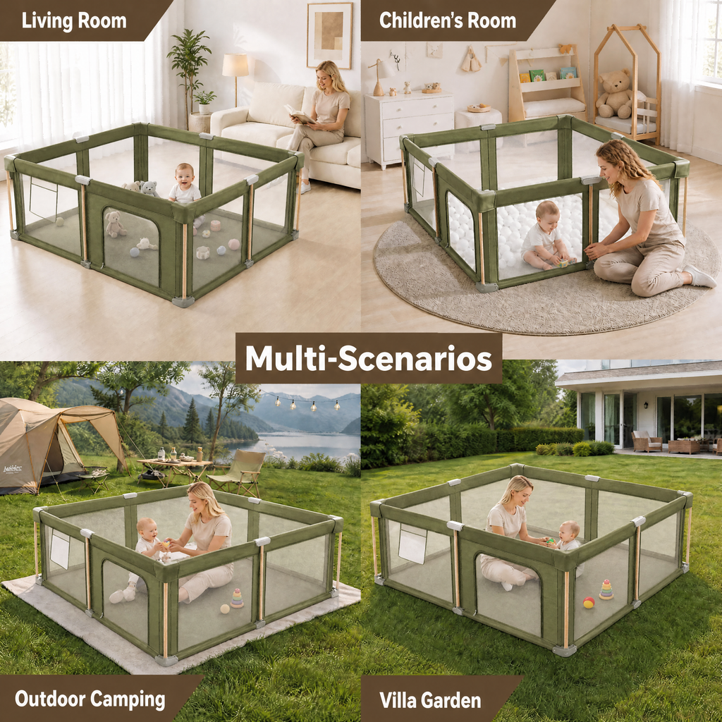 PRVAETU Foldable Baby Playpen & Playard with Mat for Boys Girls