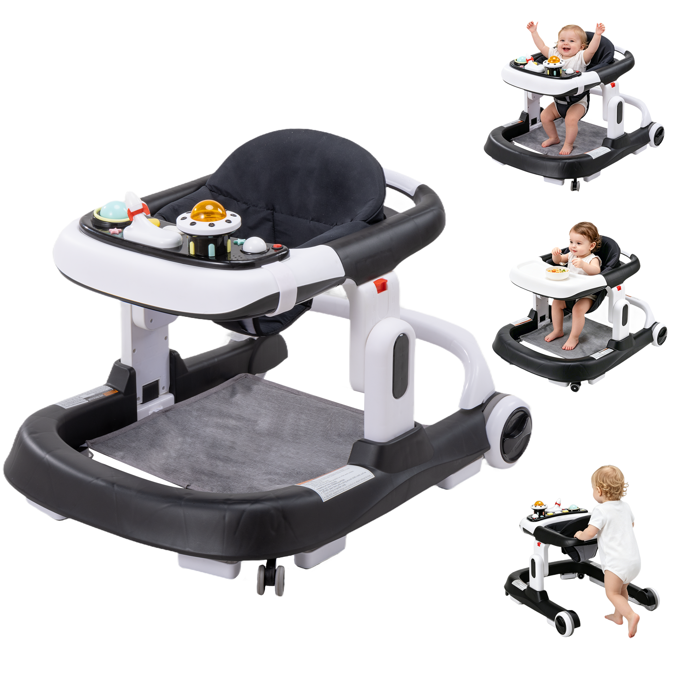 PRVAETU 4-in-1 Baby Walker with Wheels, Adjustable Height, Music and Light for Girls Boys Infant 6-18 Months
