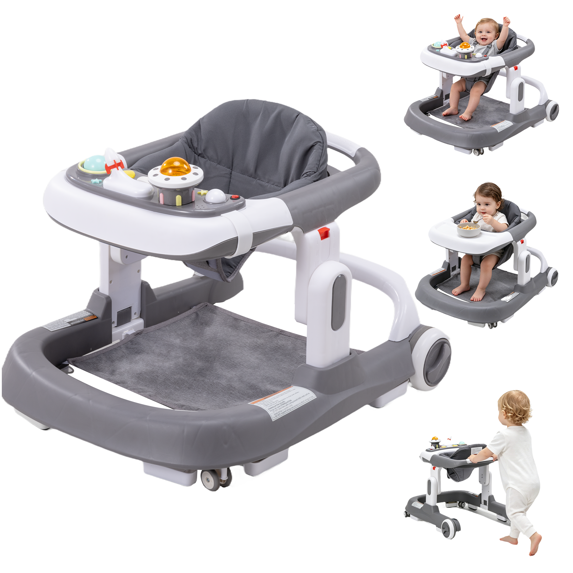 PRVAETU 4-in-1 Baby Walker with Wheels, Adjustable Height, Music and Light for Girls Boys Infant 6-18 Months
